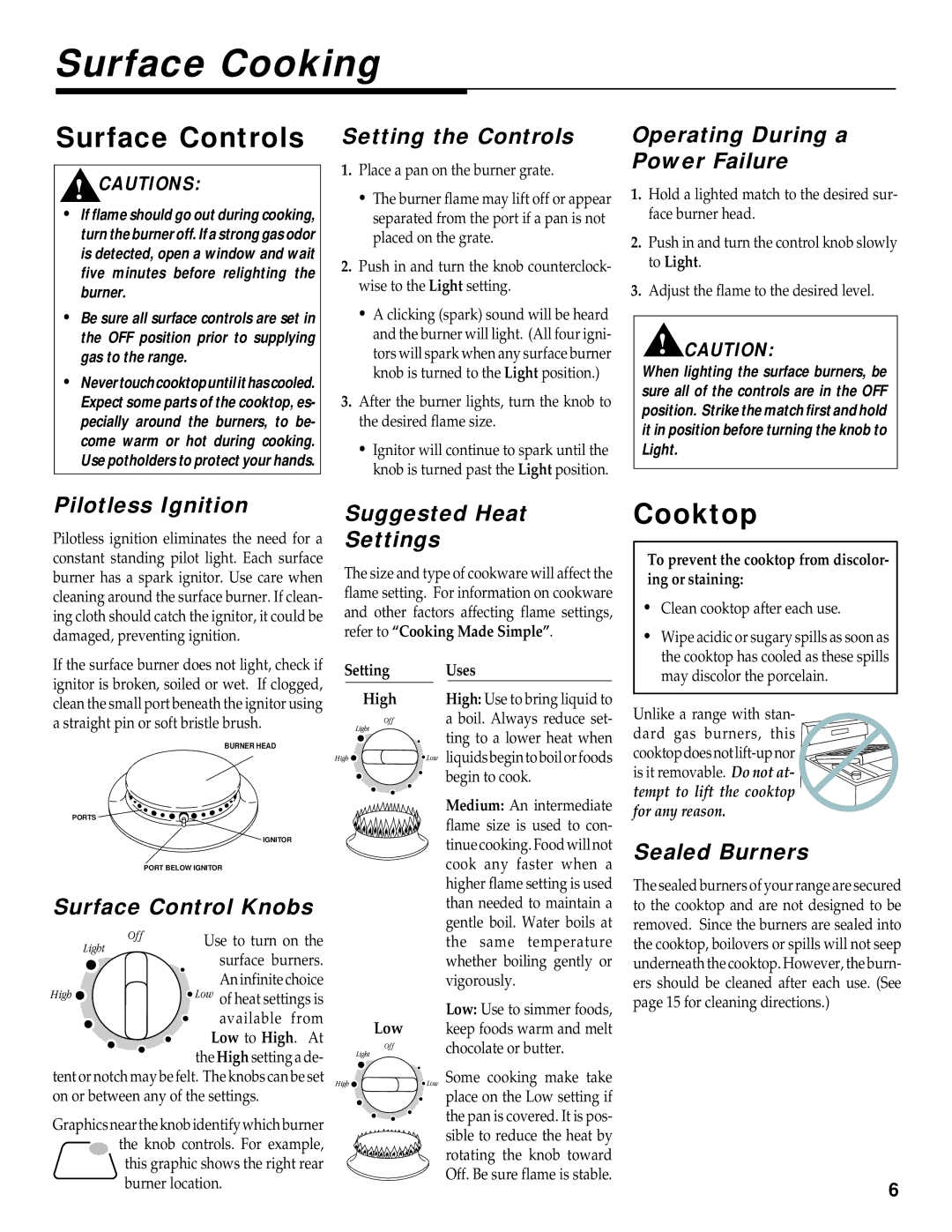 Maytag RS-1 manual Surface Cooking, Surface Controls, Cooktop 