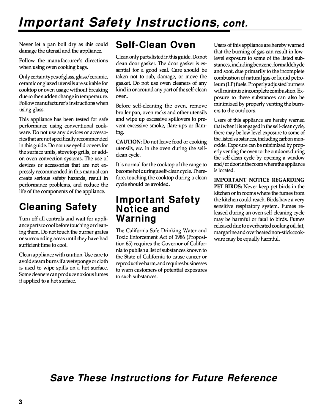 Maytag RS-1 manual Important Safety Instructions, cont, Cleaning Safety, Self-Clean Oven, Important Safety Notice and 