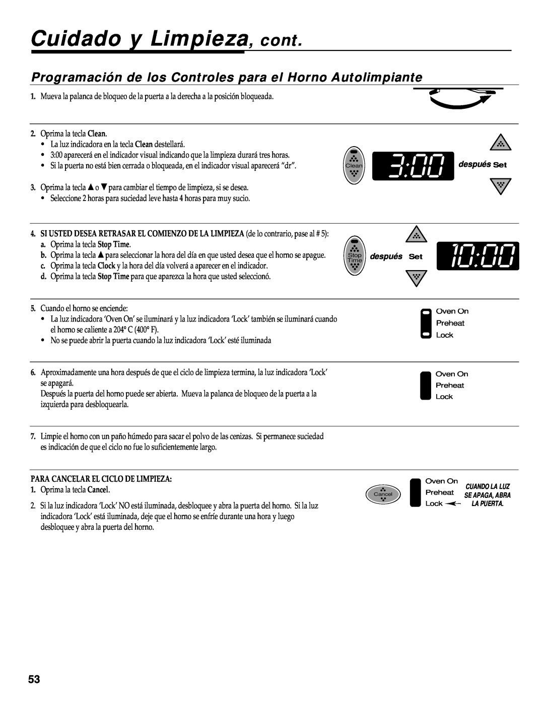 Maytag RS-1 manual Cuidado y Limpieza, cont, Programación de los Controles para el Horno Autolimpiante, 1000 