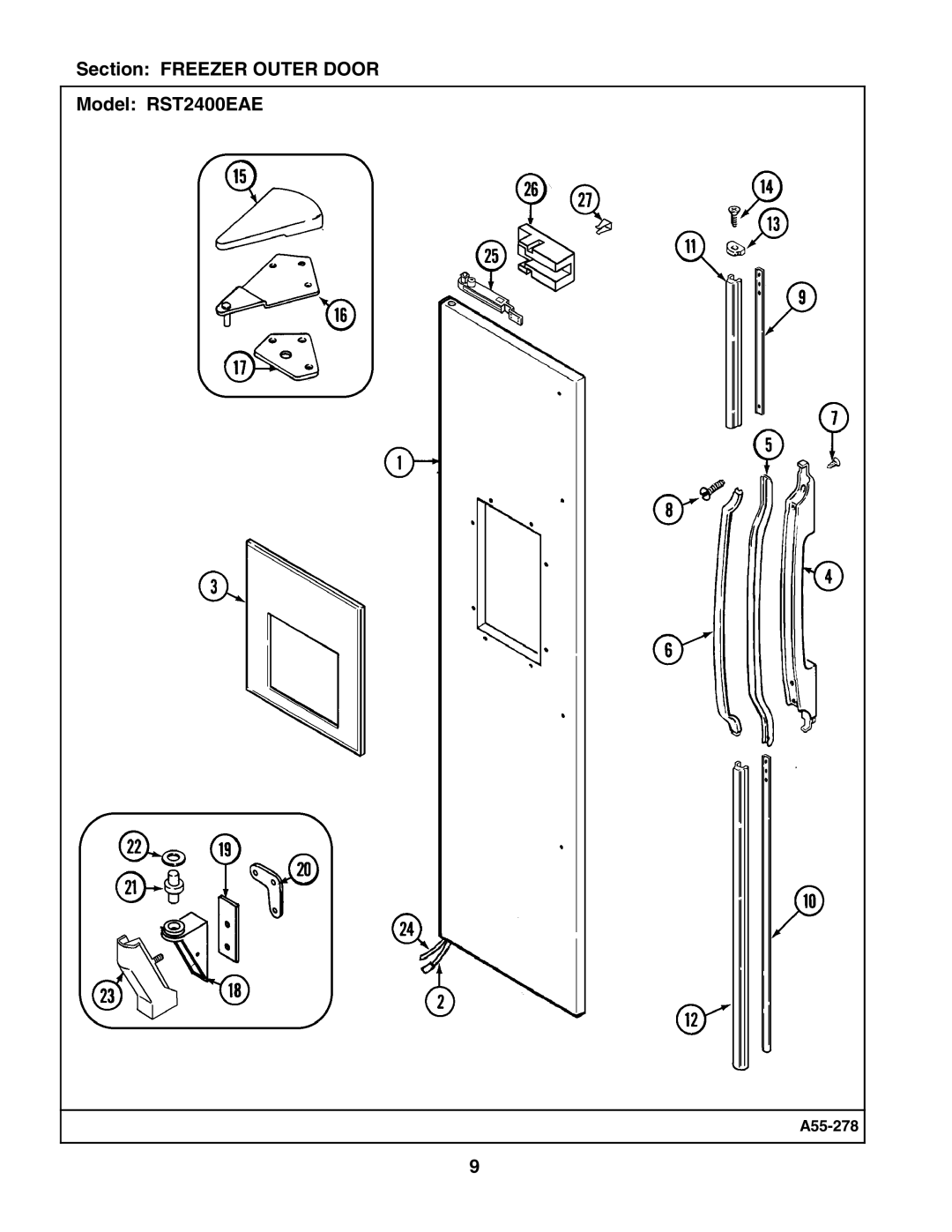 Maytag manual Section Freezer Outer Door Model RST2400EAE 