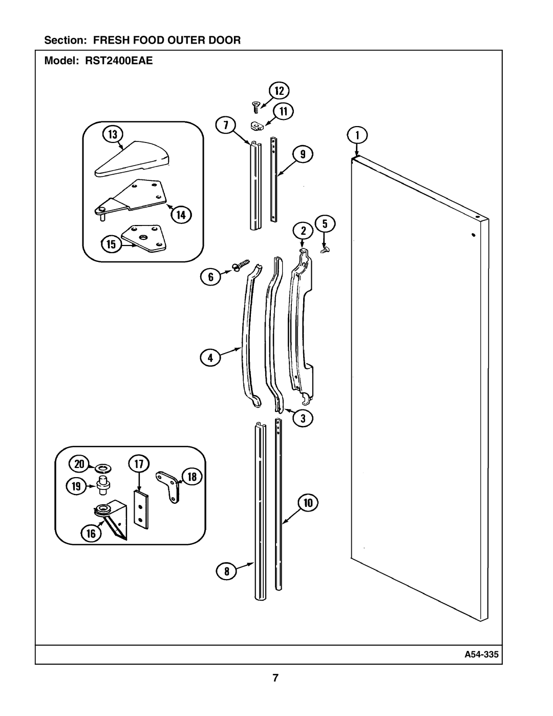 Maytag manual Section Fresh Food Outer Door Model RST2400EAE 