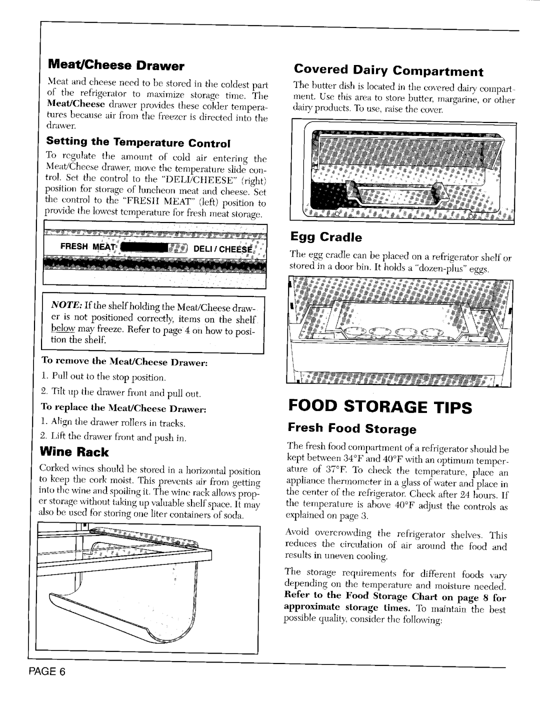 Maytag RSW2200, RSW2400, RSW2700 warranty Meat/Cheese Drawer, Covered Dairy Compartment, Egg Cradle, Fresh Food Storage 