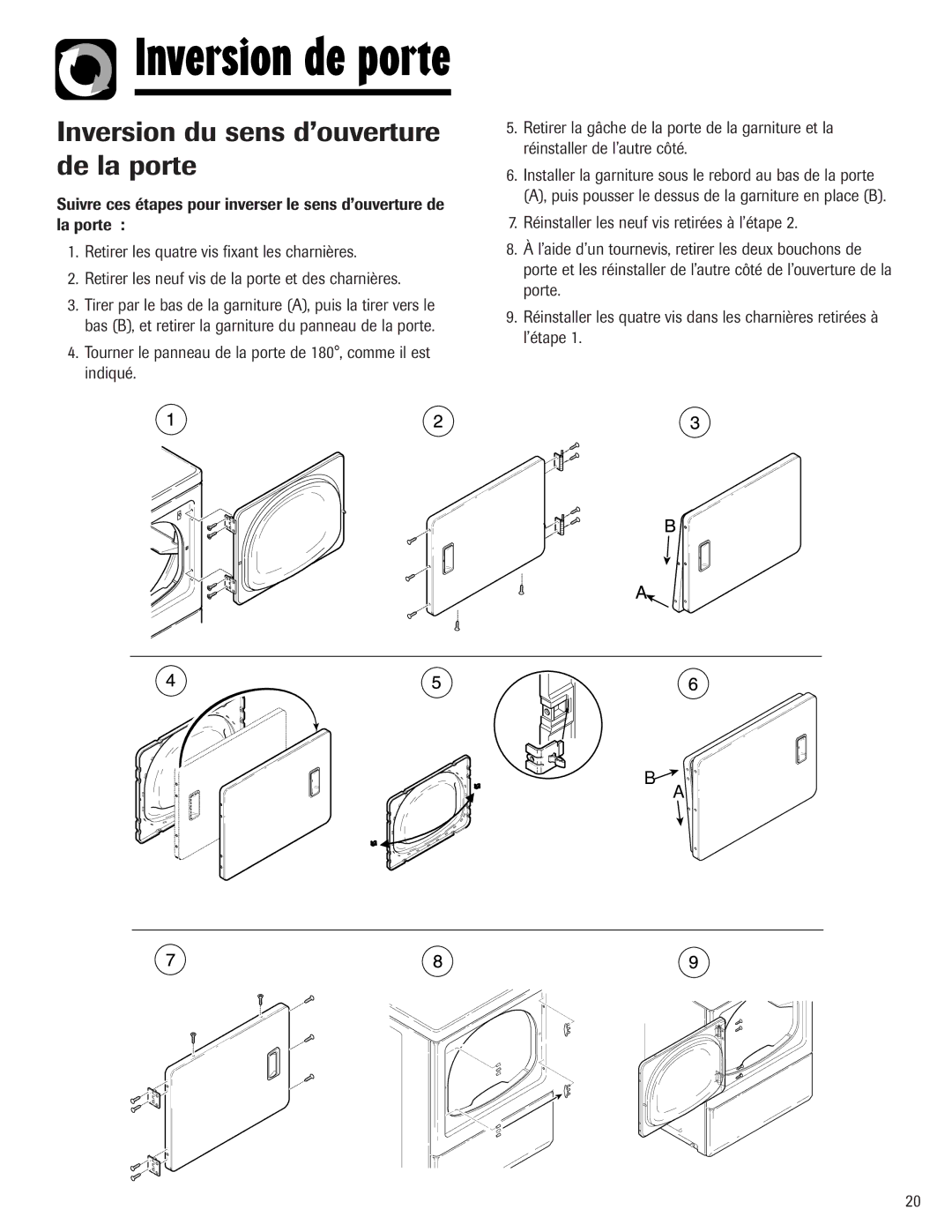 Maytag S-8 warranty Inversion de porte, Inversion du sens d’ouverture de la porte 