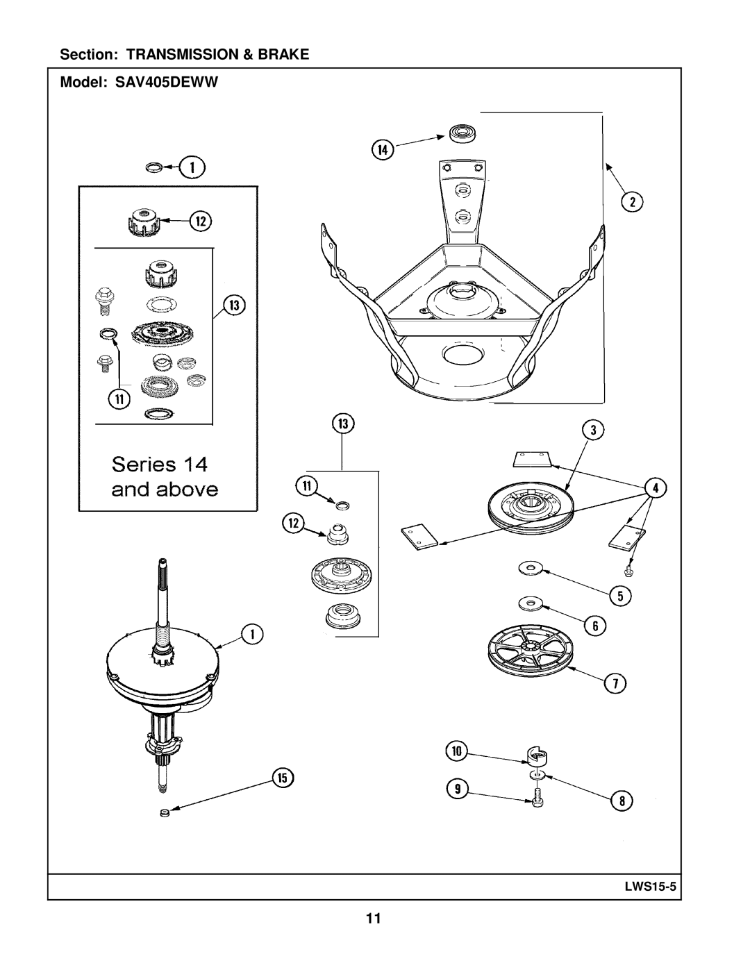 Maytag manual Section Transmission & Brake Model SAV405DEWW 
