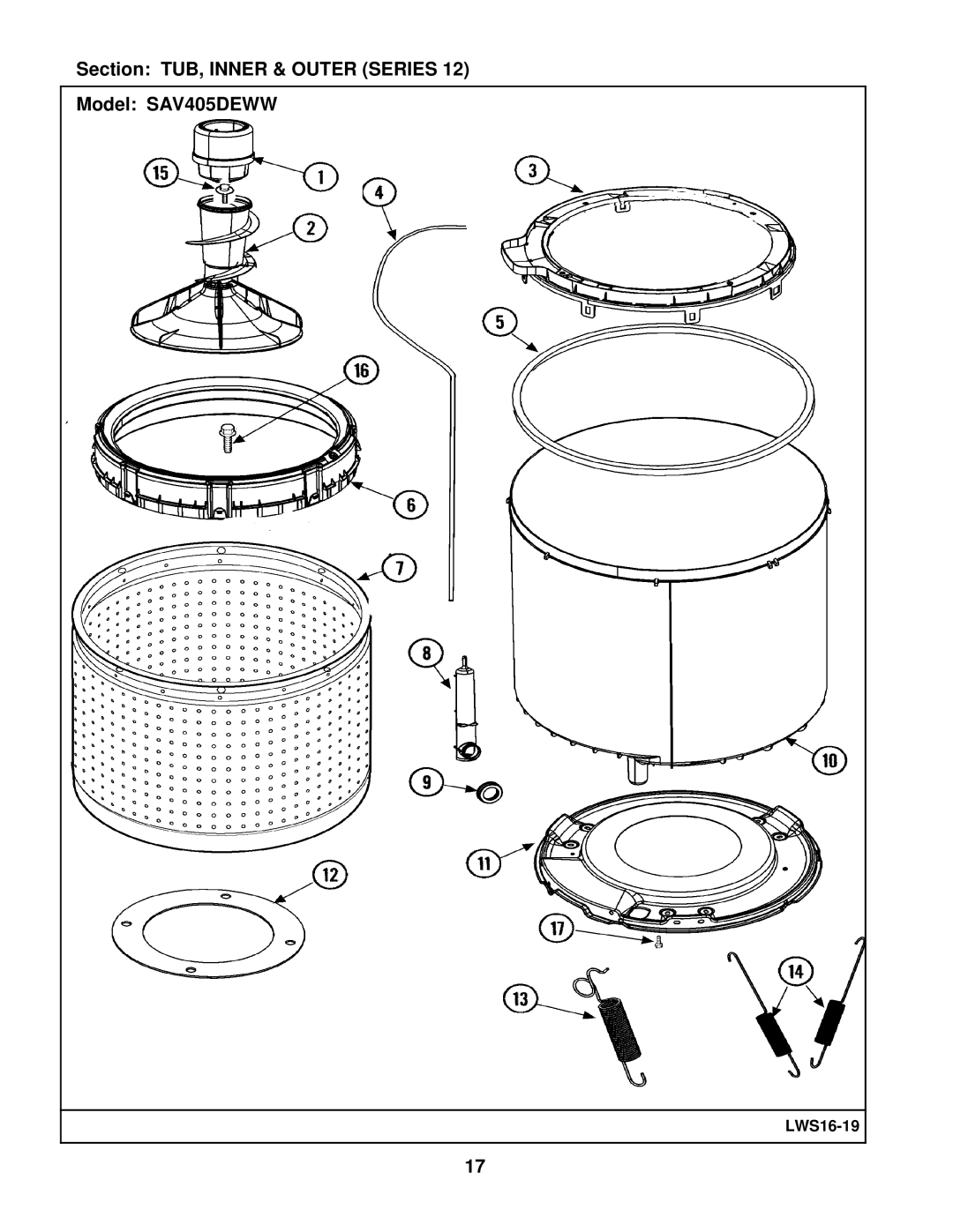 Maytag manual Section TUB, Inner & Outer Series Model SAV405DEWW 