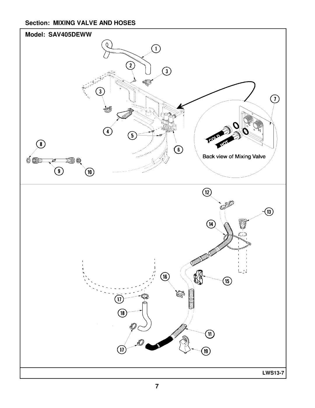 Maytag manual Section Mixing Valve and Hoses Model SAV405DEWW 