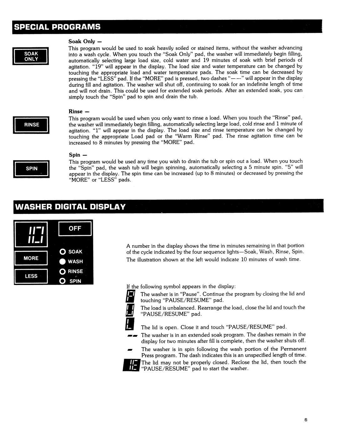 Maytag SE1000 operating instructions Soak 