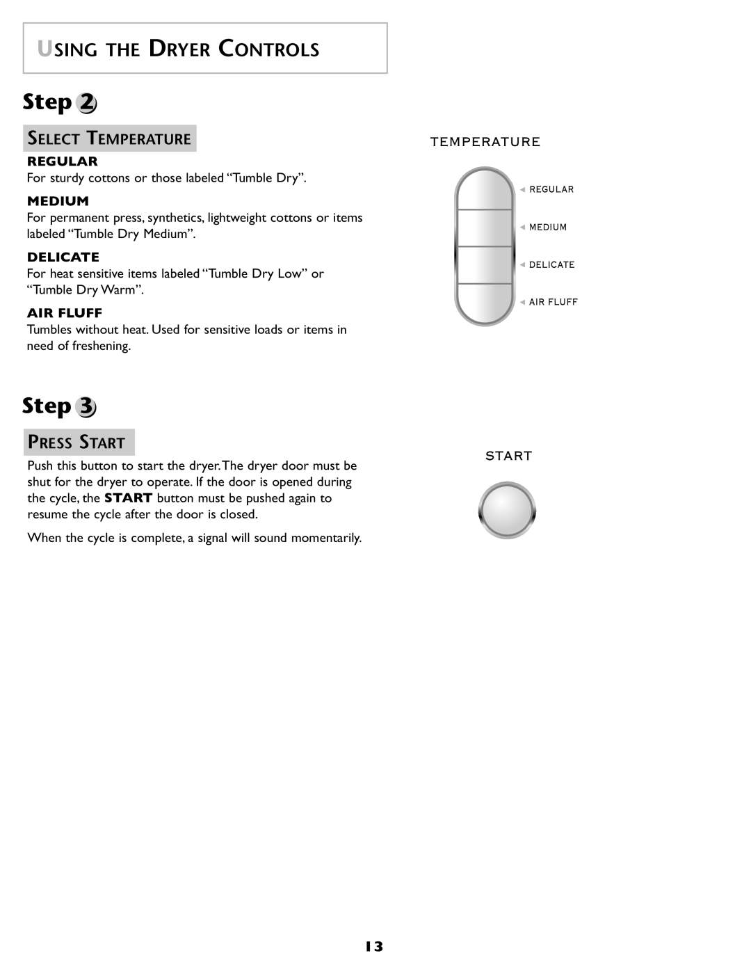 Maytag SL-3 important safety instructions Select Temperature, Press Start 