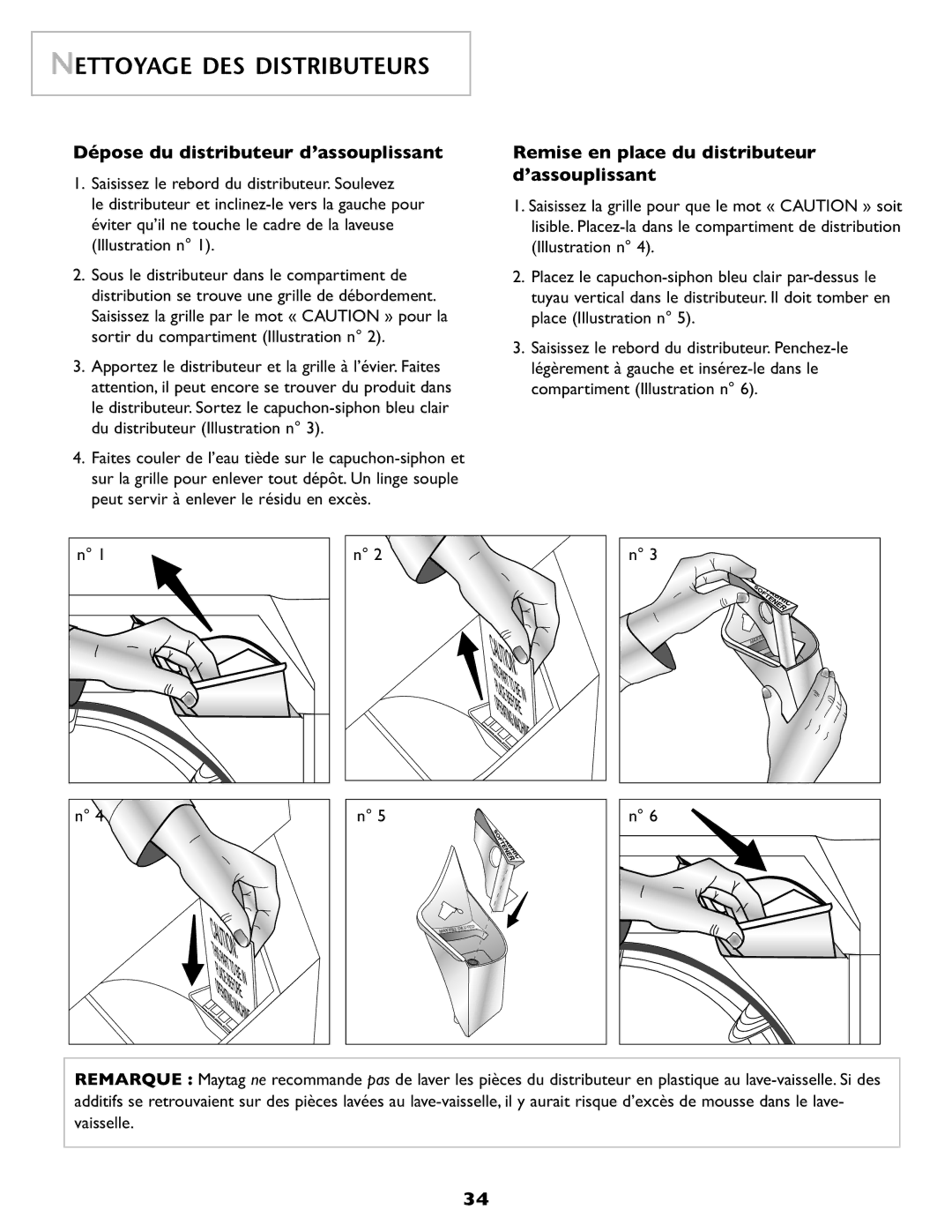 Maytag SL-3 important safety instructions ’assouplissant 