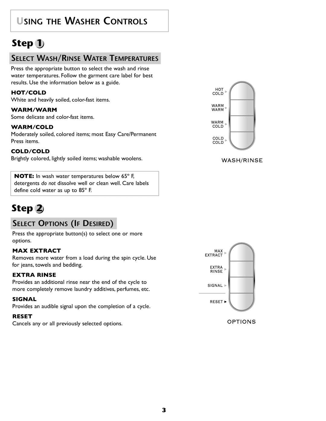 Maytag SL-3 important safety instructions Using the Washer Controls, Select Options if Desired 