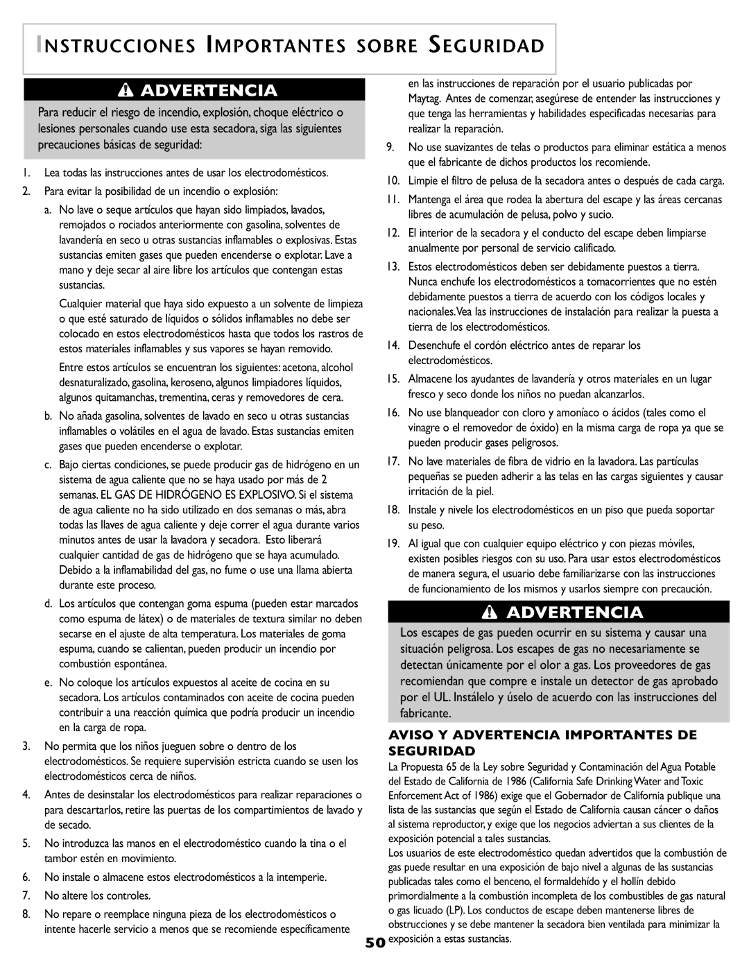 Maytag SL-3 Precauciones básicas de seguridad, Fabricante, Aviso Y Advertencia Importantes DE, Seguridad 