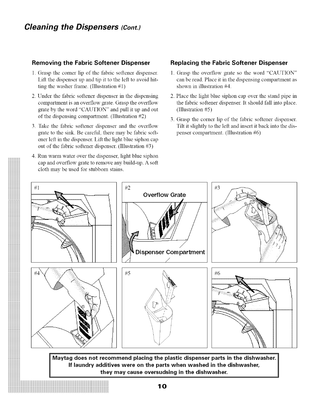 Maytag SL-3 warranty Removing the Fabric Softener Dispenser 