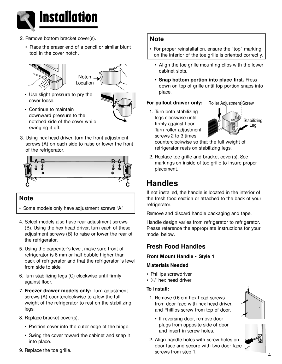 Maytag G32026PExx, SOV026TB important safety instructions Fresh Food Handles 