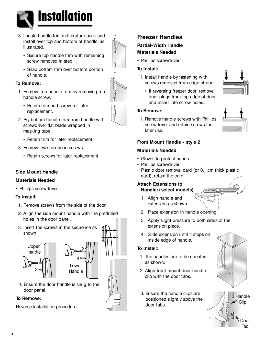 Maytag SOV026TB, G32026PExx important safety instructions Freezer Handles 