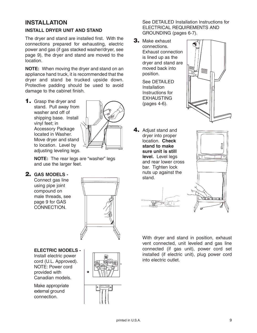 Maytag Stacked Washer/Dryer installation instructions Installation, Install Dryer Unit and Stand 