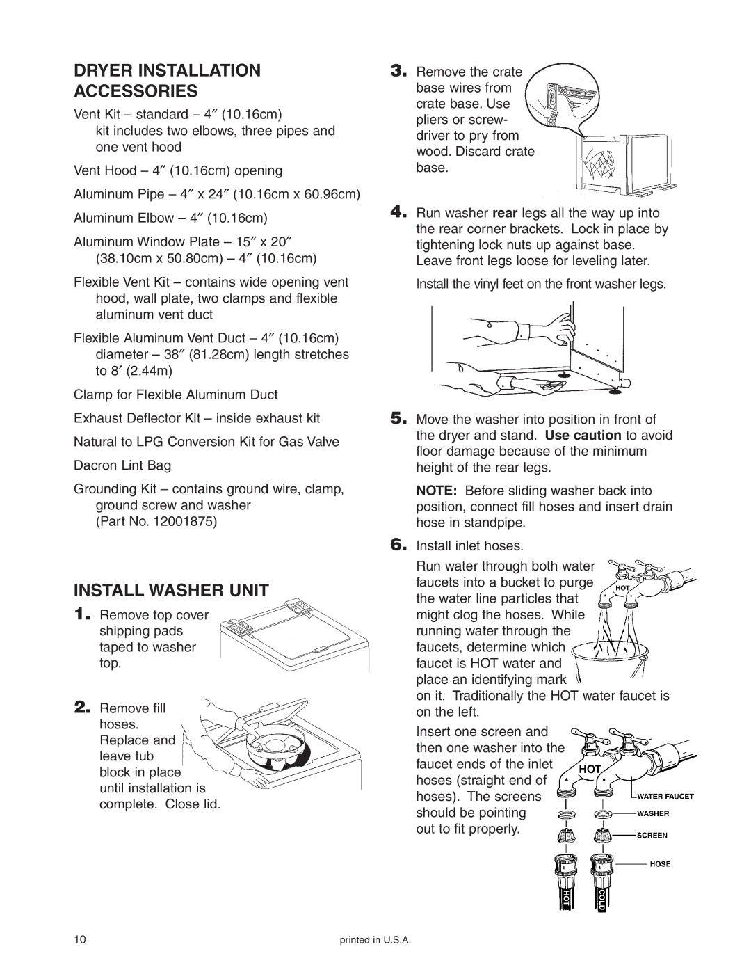 Maytag Stacked Washer/Dryer installation instructions Dryer Installation Accessories, Install Washer Unit 