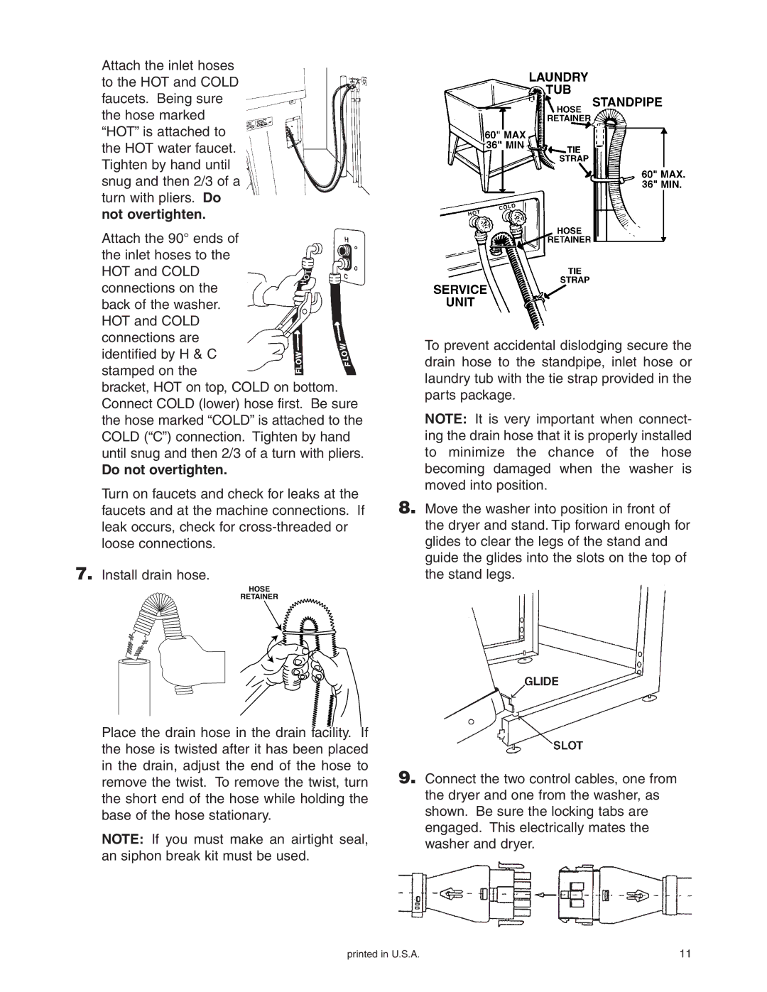 Maytag Stacked Washer/Dryer installation instructions Do not overtighten 