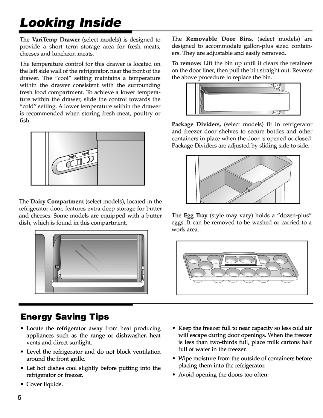 Maytag SXS 111107-1, 61004966 warranty Energy Saving Tips, Looking Inside 