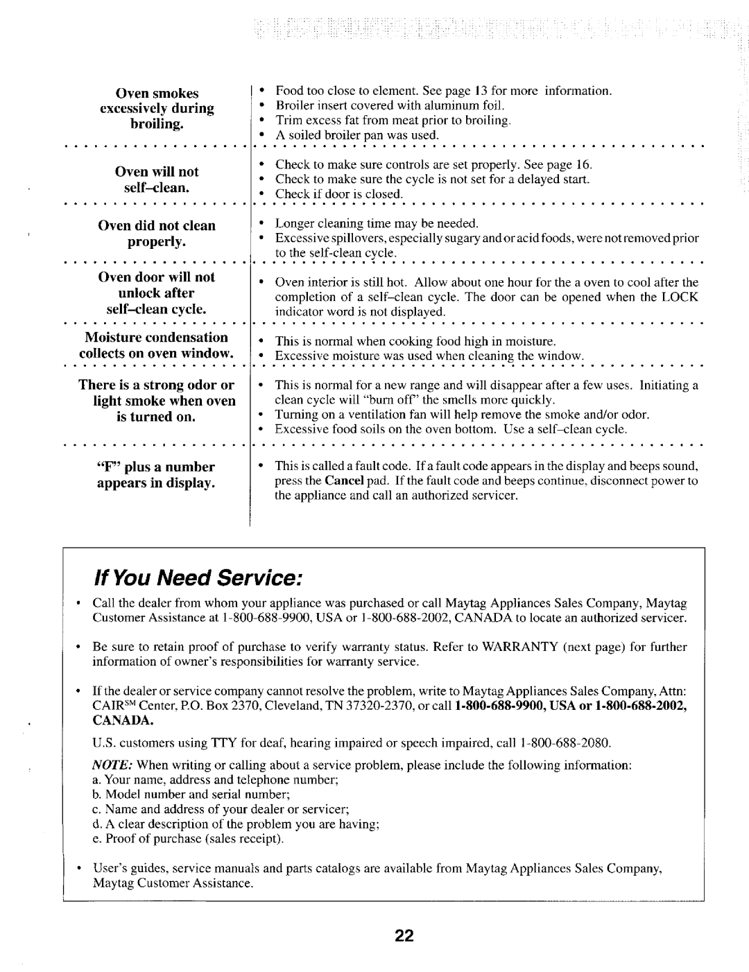 Maytag T1 manual Ff You Need Service 