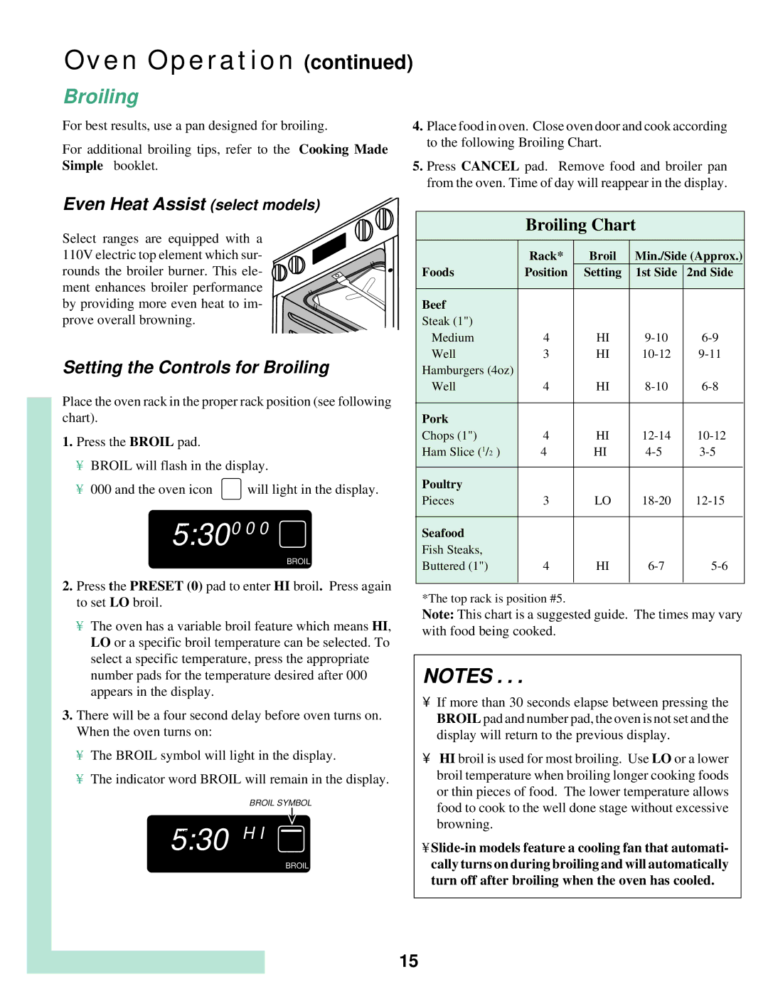 Maytag T2 warranty Even Heat Assist select models, Setting the Controls for Broiling 