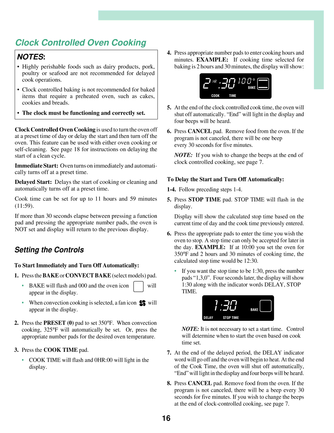 Maytag T2 warranty Clock Controlled Oven Cooking, To Start Immediately and Turn Off Automatically 