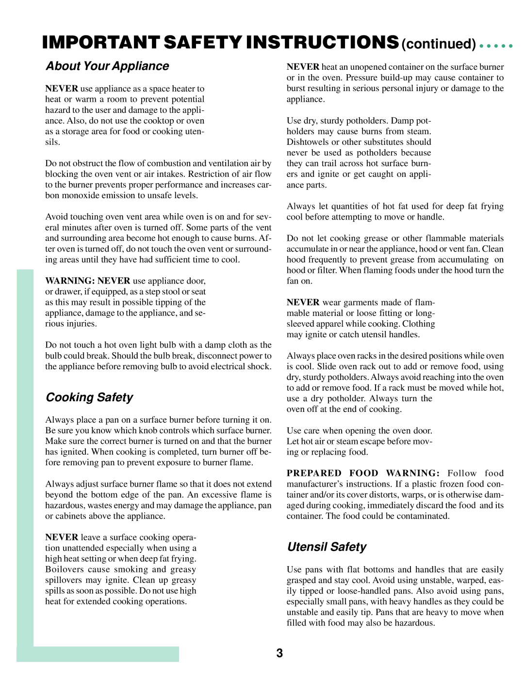 Maytag T2 warranty Important Safety Instructions, About Your Appliance, Cooking Safety, Utensil Safety 