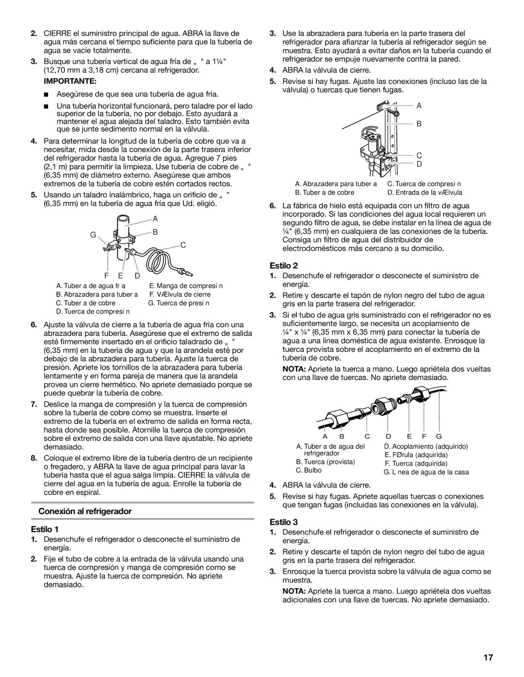 Maytag T2RFWG2, T1WG2L installation instructions Conexión al refrigerador Estilo 