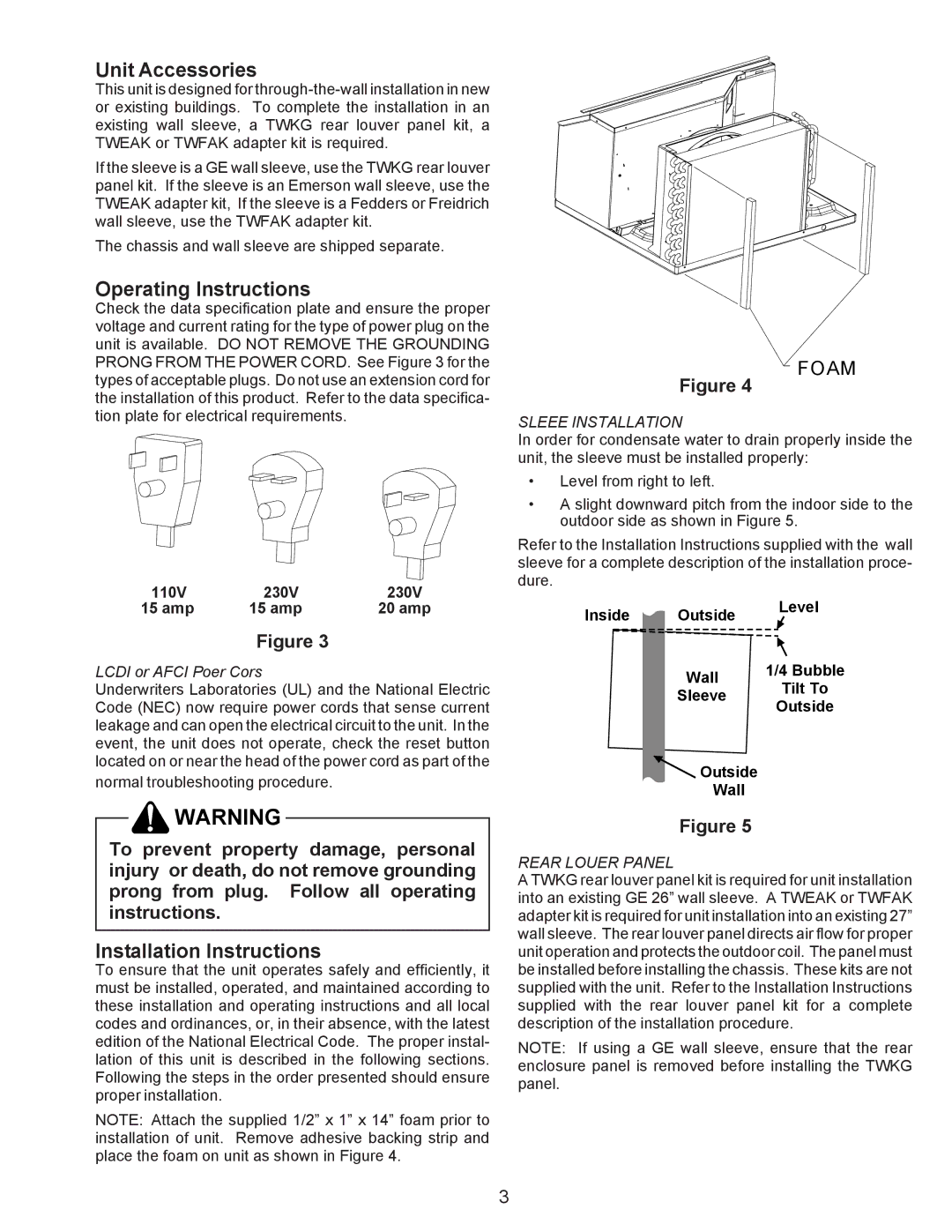 Maytag Thru-the-Wall Room Air Conditioner Unit Accessories, Operating Instructions, Installation Instructions 