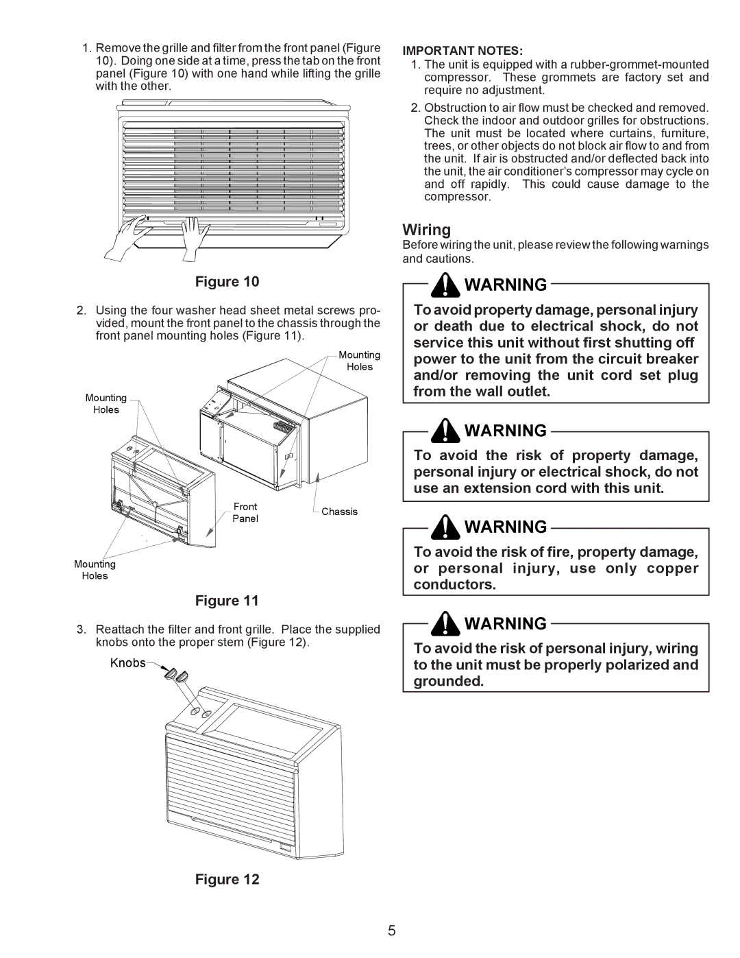 Maytag Thru-the-Wall Room Air Conditioner installation instructions Wiring, Important Notes 