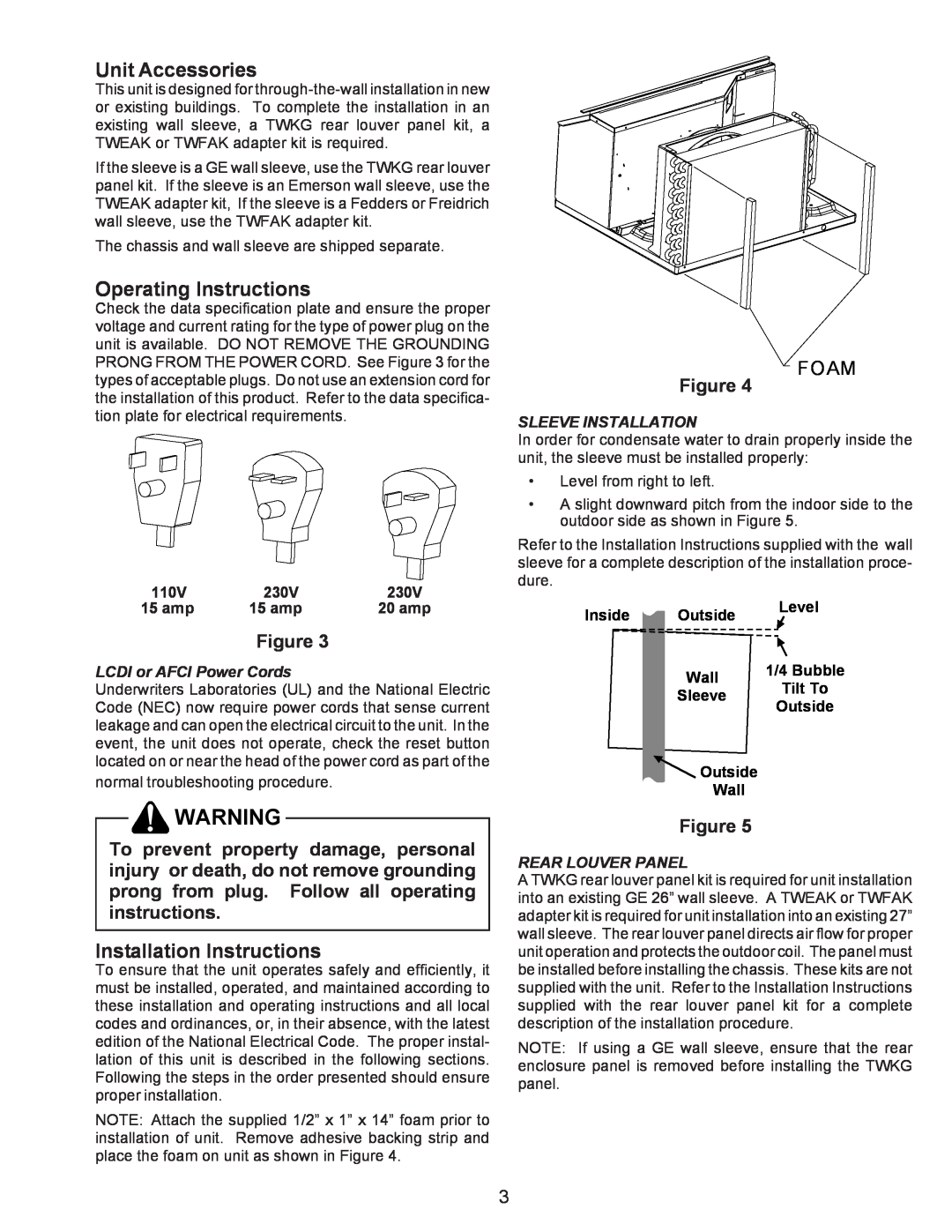 Maytag Thru-the-Wall Room Air Conditioner Unit Accessories, Operating Instructions, Installation Instructions, Foam, 110V 
