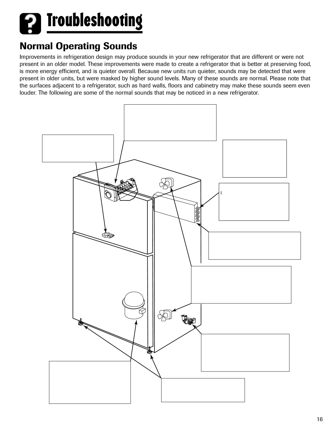 Maytag Top Freezer Refrigerator manual Troubleshooting, Normal Operating Sounds 