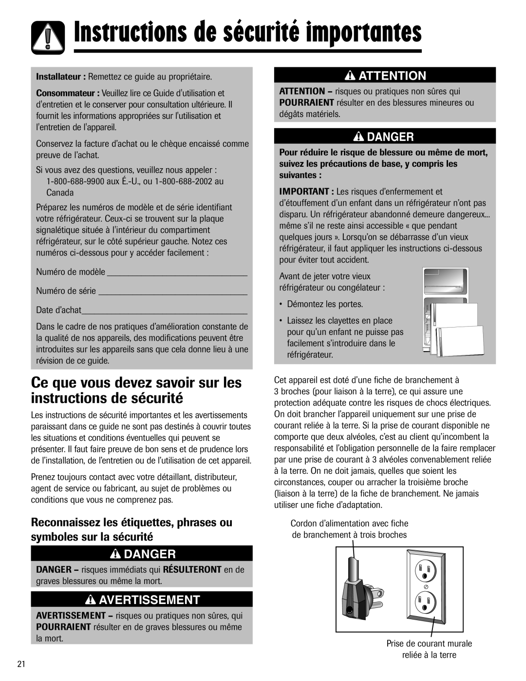 Maytag Top Freezer Refrigerator manual Ce que vous devez savoir sur les instructions de sécurité, Démontez les portes 