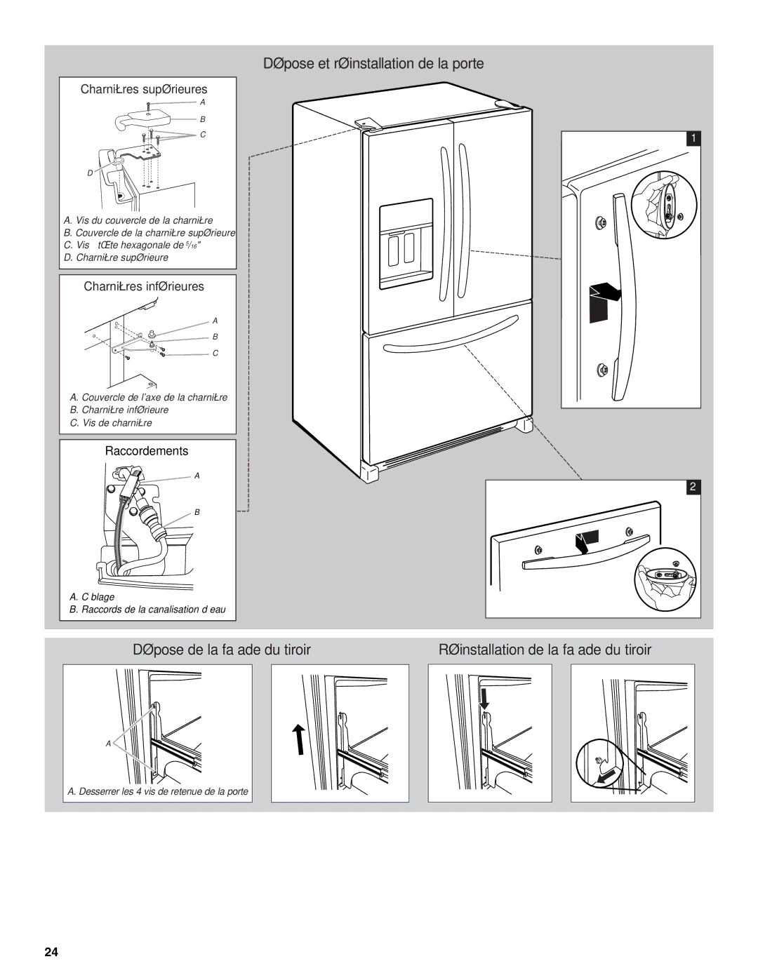 Maytag UKF8001AXX-200 installation instructions Réinstallation de la façade du tiroir 