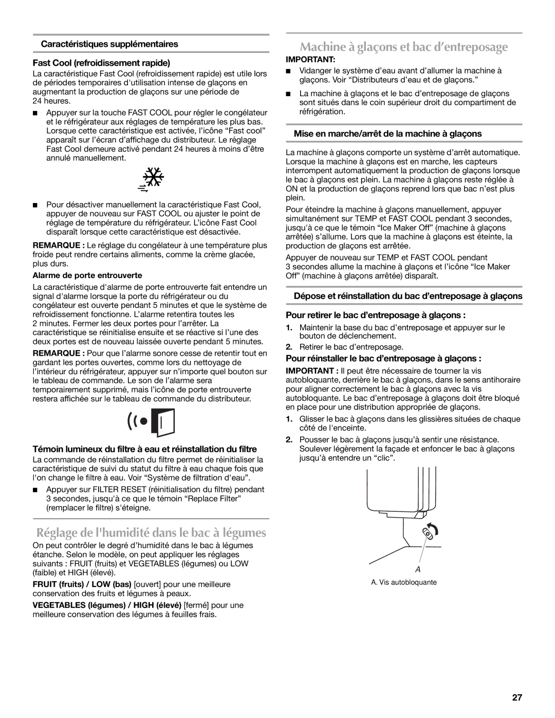 Maytag UKF8001AXX-200 Machine à glaçons et bac d’entreposage, Réglage de lhumidité dans le bac à légumes 