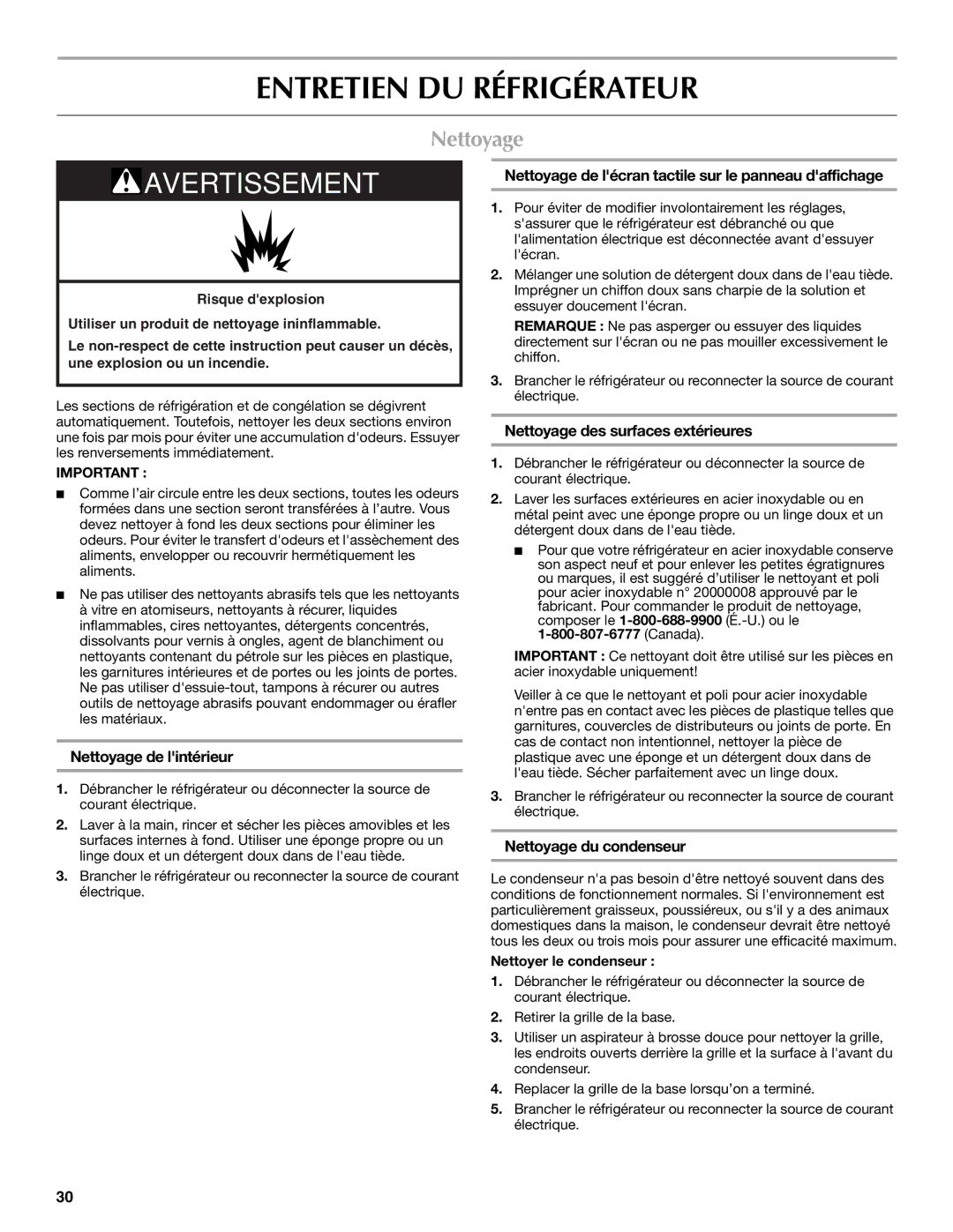 Maytag UKF8001AXX-200 installation instructions Entretien DU Réfrigérateur, Nettoyage 