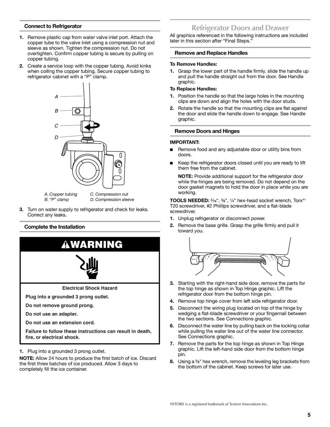 Maytag UKF8001AXX-200 Refrigerator Doors and Drawer, Connect to Refrigerator, Complete the Installation 