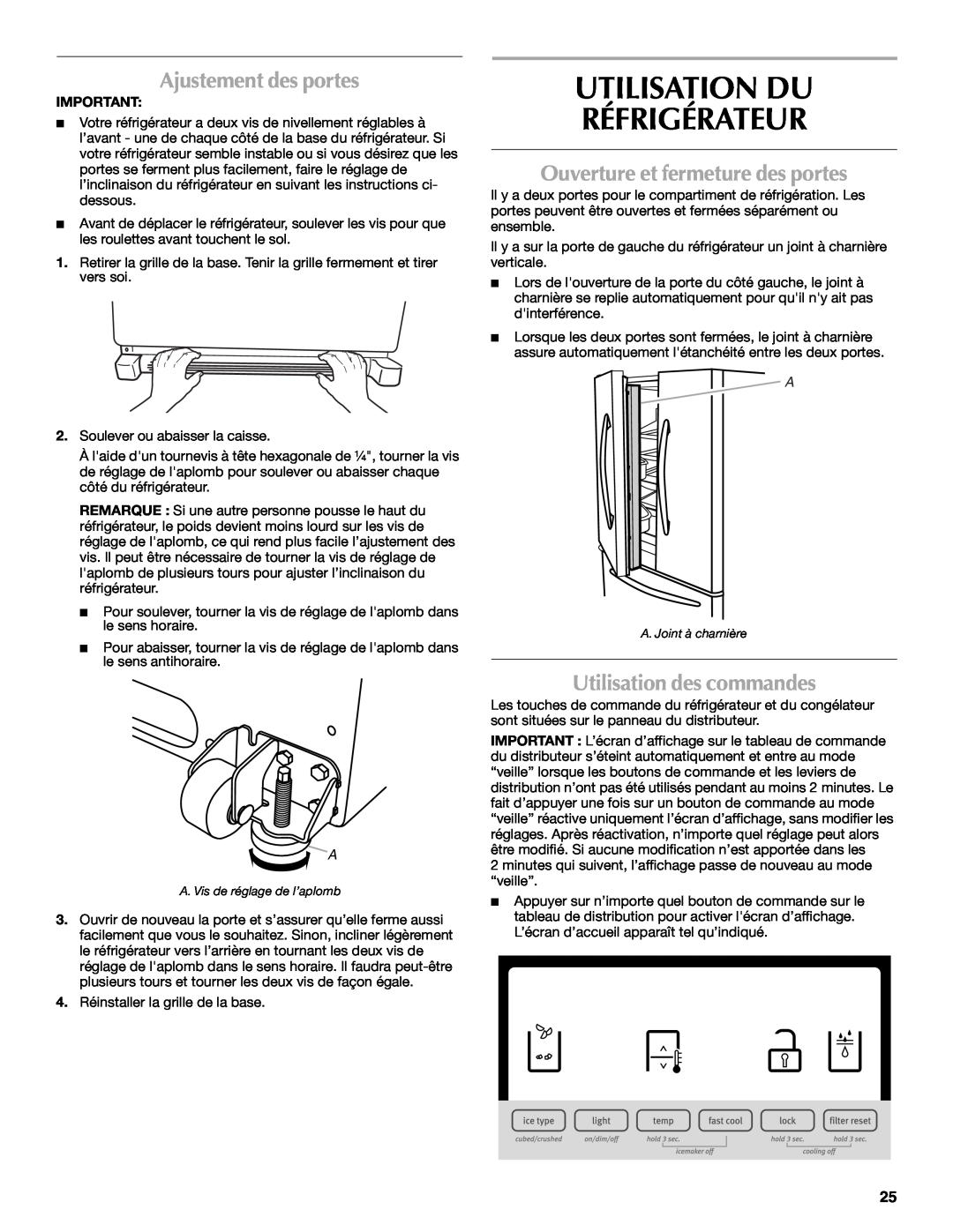 Maytag UKF8001AXX-200 Utilisation Du Réfrigérateur, Ajustement des portes, Ouverture et fermeture des portes 
