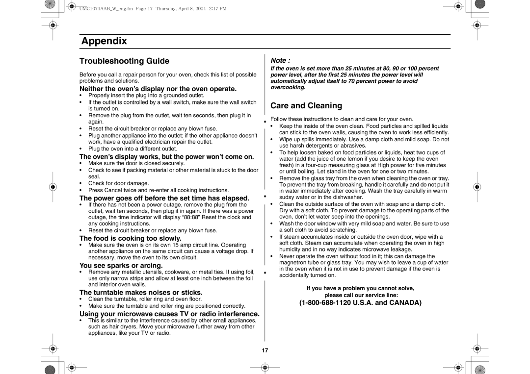 Maytag UMC1071AAB/W owner manual Appendix, Troubleshooting Guide, Care and Cleaning 