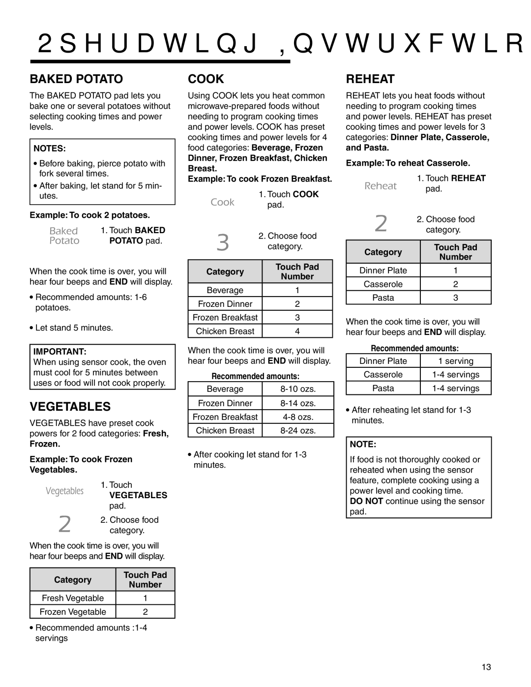 Maytag UMC5200BCB/W/S, UMC5200 BAB/W/S, UMC5200 BCB/W/S, UMC5200BAB/W/S Baked Potato, Vegetables, Cook, Reheat 