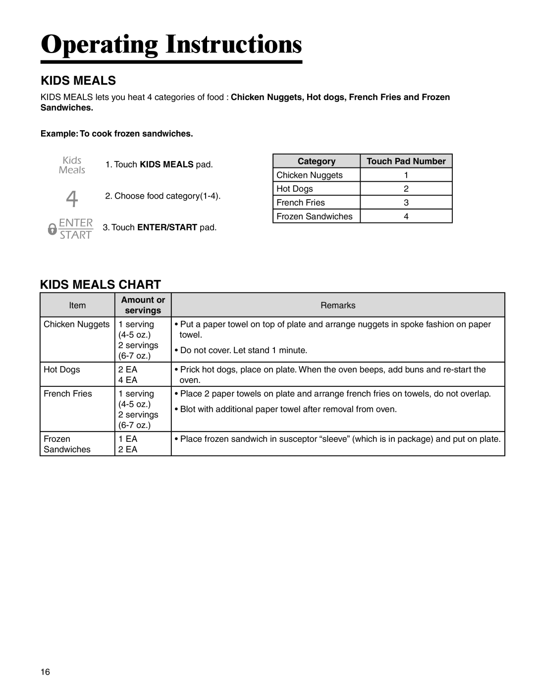 Maytag UMC5200 BAB/W/S, UMC5200BCB/W/S, UMC5200 BCB/W/S, UMC5200BAB/W/S Kids Meals Chart, Amount or 