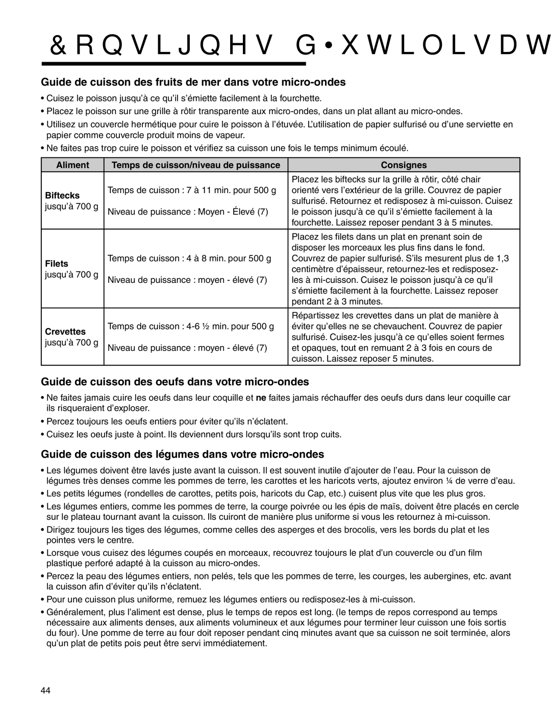 Maytag UMC5200 BAB/W/S, UMC5200BCB/W/S Aliment Temps de cuisson/niveau de puissance Consignes, Biftecks, Filets, Crevettes 