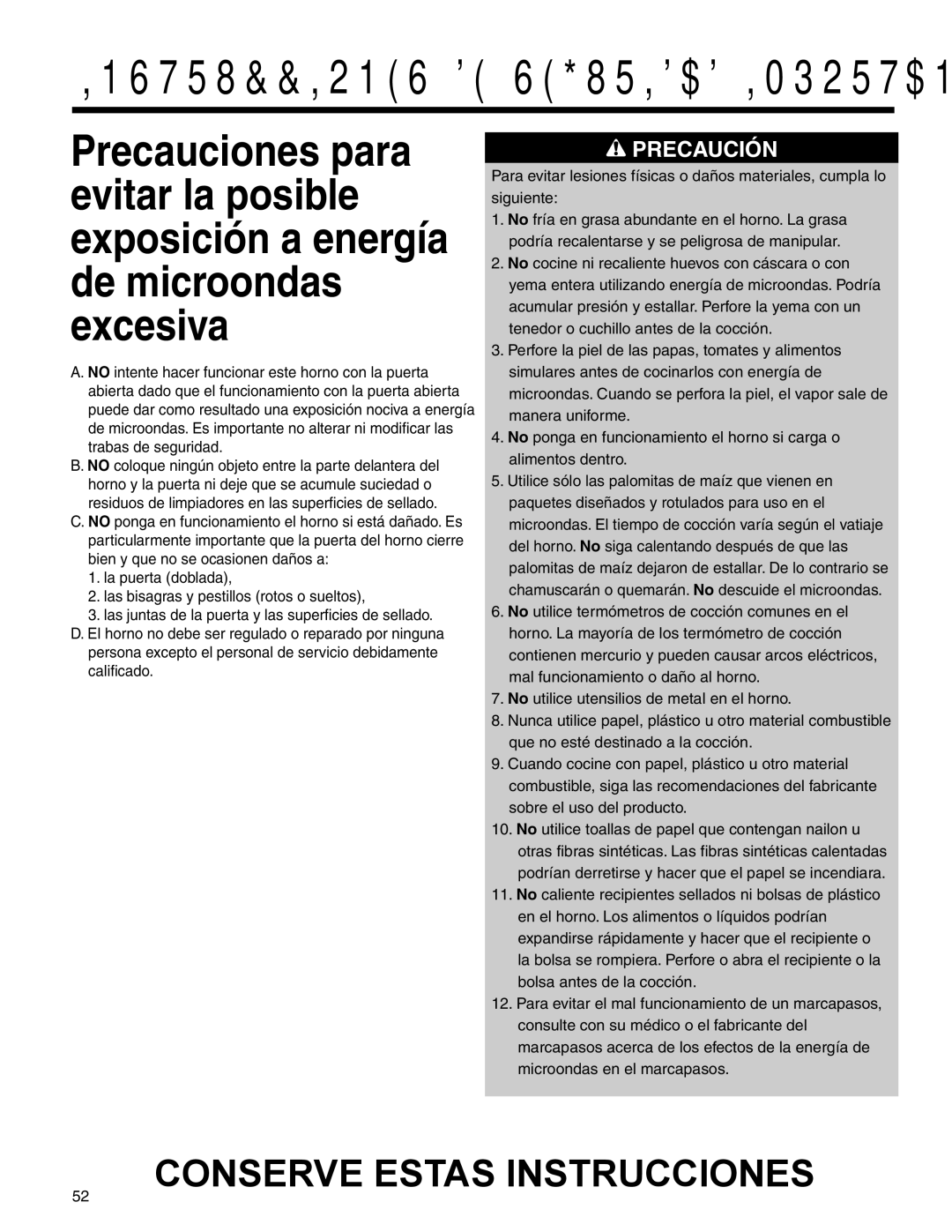 Maytag UMC5200 BAB/W/S, UMC5200BCB/W/S, UMC5200 BCB/W/S, UMC5200BAB/W/S Conserve Estas Instrucciones 