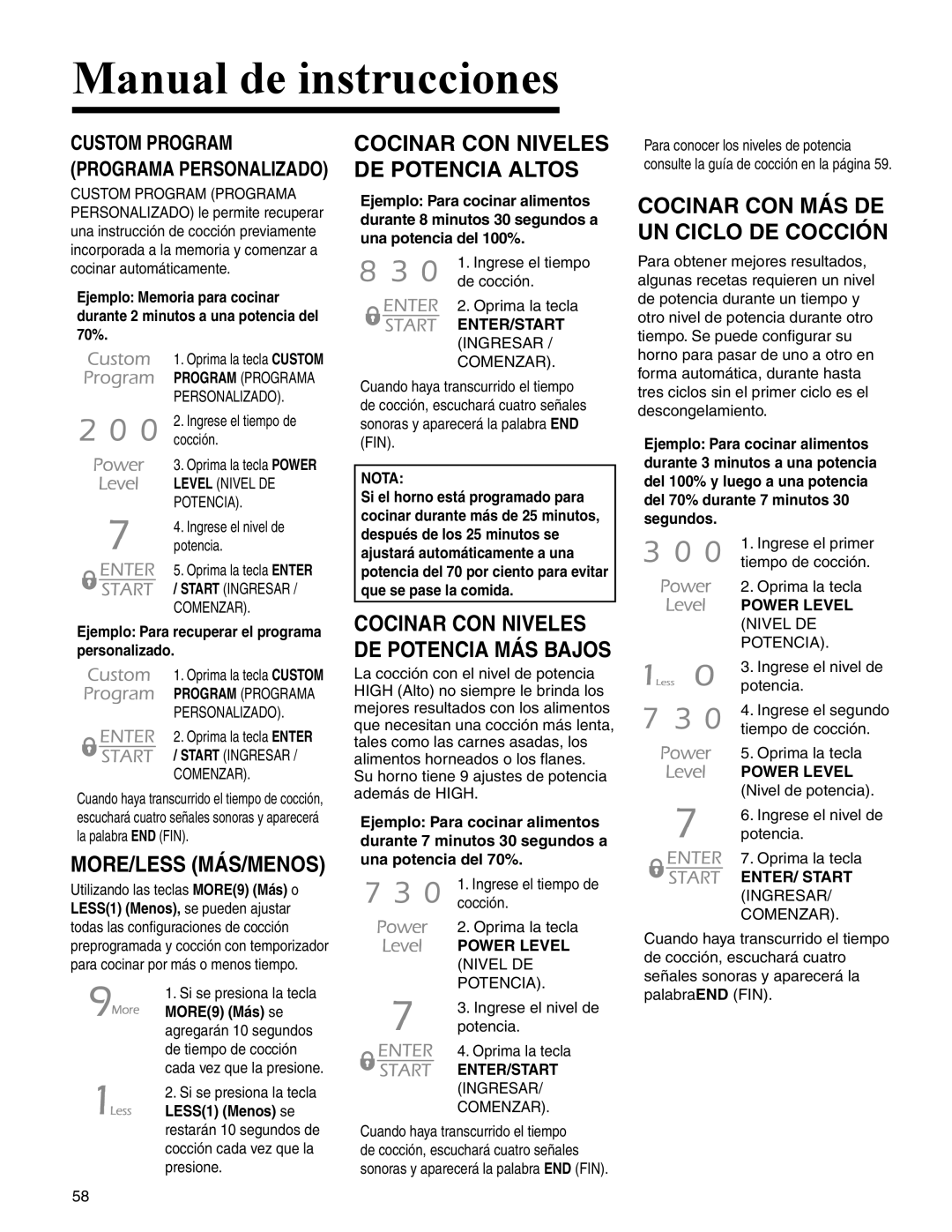 Maytag UMC5200 BCB/W/S Cocinar CON Niveles DE Potencia Altos, Cocinar CON MÁS DE UN Ciclo DE Cocción, More/Less Más/Menos 