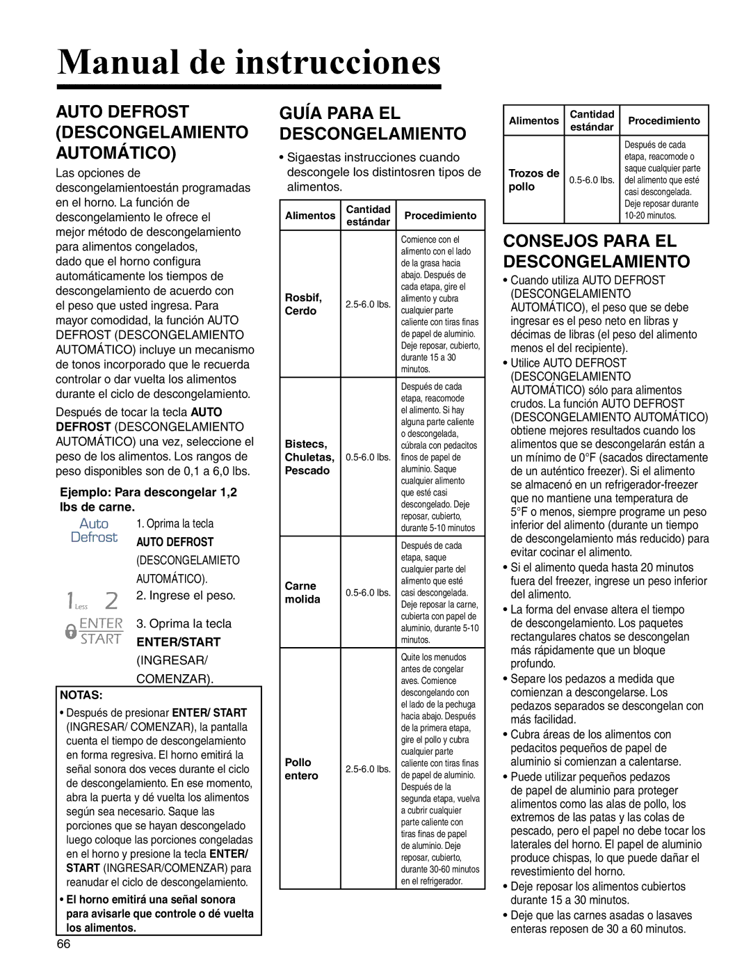 Maytag UMC5200 BCB/W/S, UMC5200 BAB/W/S Auto Defrost Descongelamiento Automático, Guía Para EL Descongelamiento 