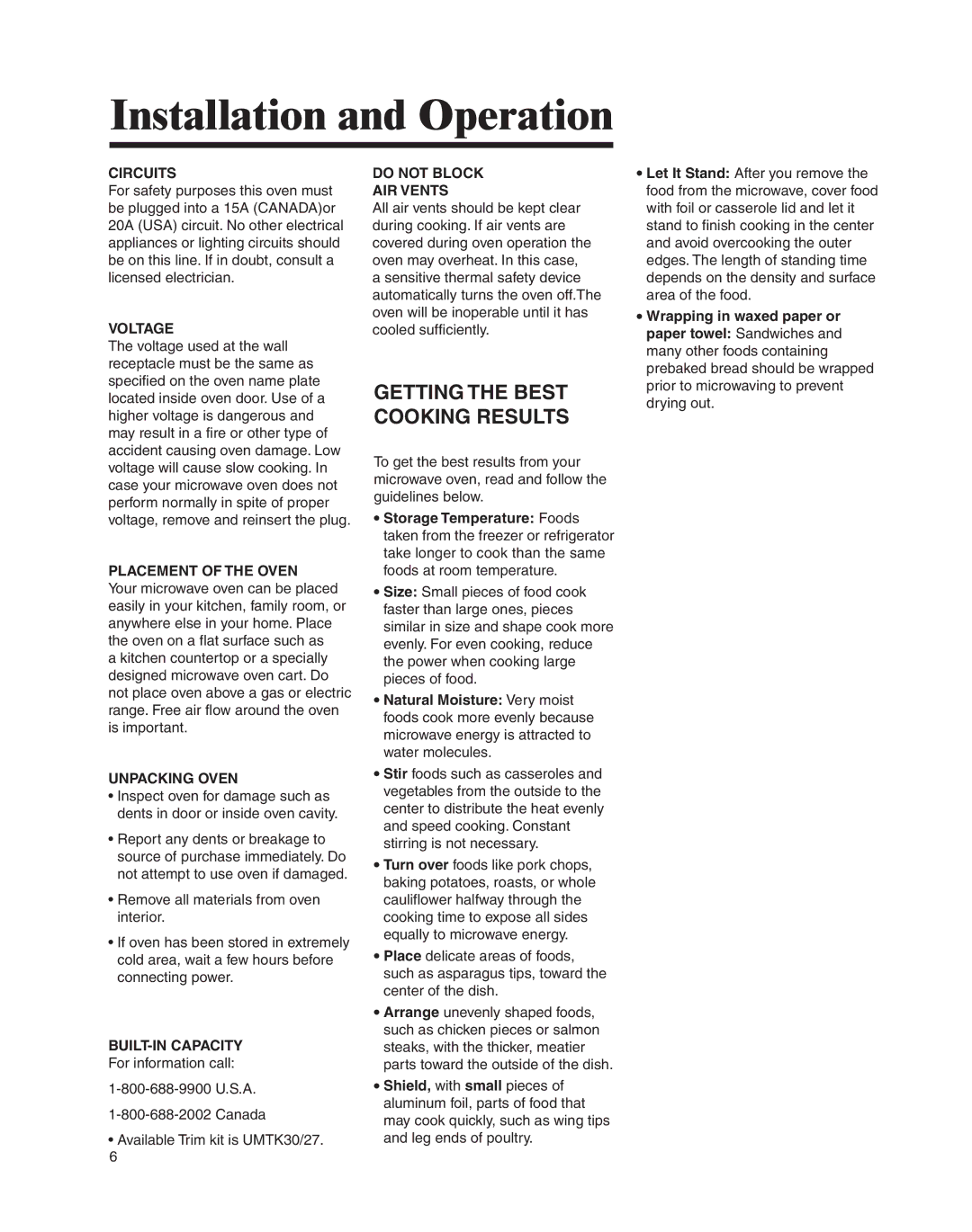 Maytag UMC5200BCS, UMC5200BCW important safety instructions Installation and Operation, Getting the Best Cooking Results 