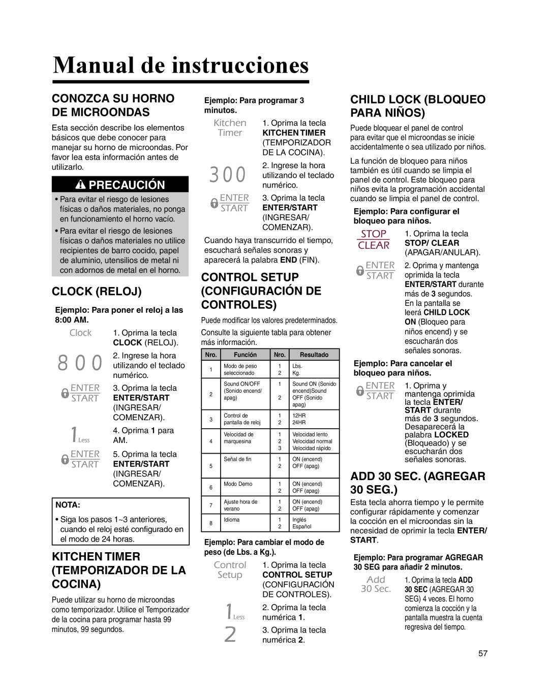 Maytag UMC5200BCW Manual de instrucciones, Conozca Su Horno De Microondas, Clock Reloj, Child Lock Bloqueo Para Niños 