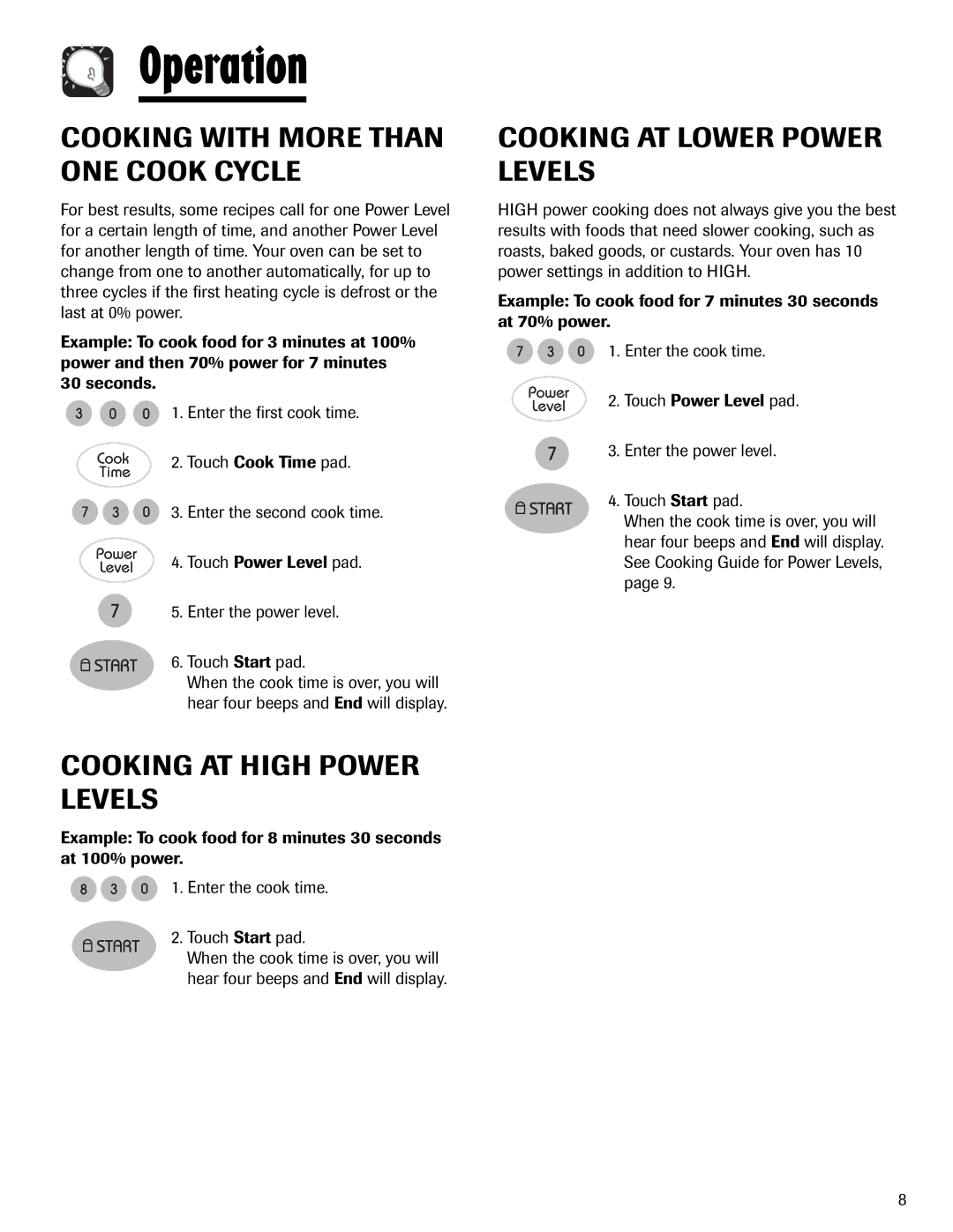 Maytag UMV1152BA Cooking with More than ONE Cook Cycle, Cooking AT High Power Levels, Cooking AT Lower Power Levels 