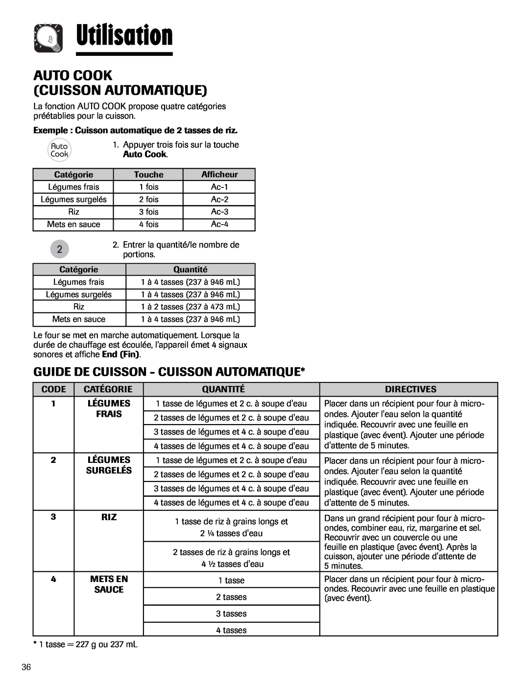 Maytag UMV1152BA Auto Cook Cuisson Automatique, Utilisation, Guide De Cuisson - Cuisson Automatique 