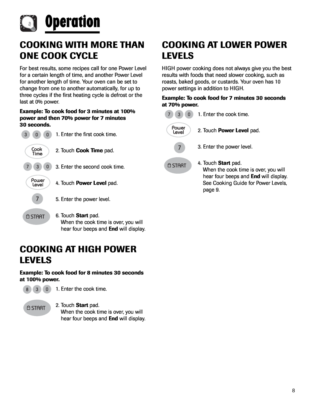 Maytag UMV1152BA Cooking With More Than One Cook Cycle, Cooking At High Power Levels, Cooking At Lower Power Levels 