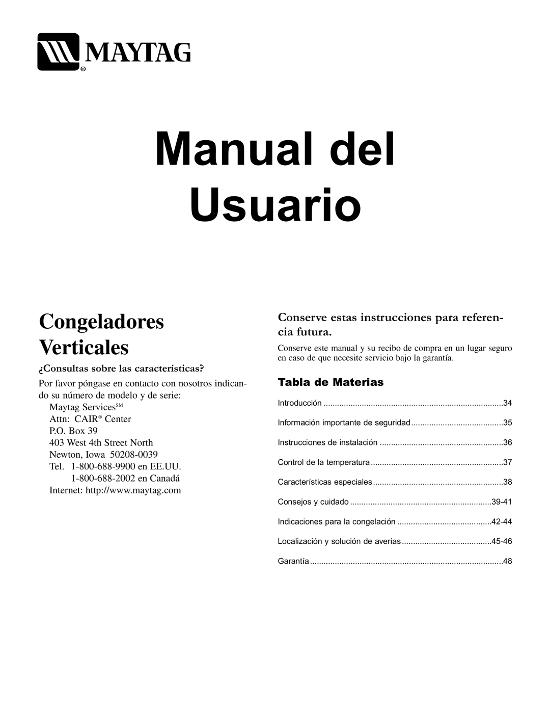 Maytag Upright Freezers owner manual Manual del 